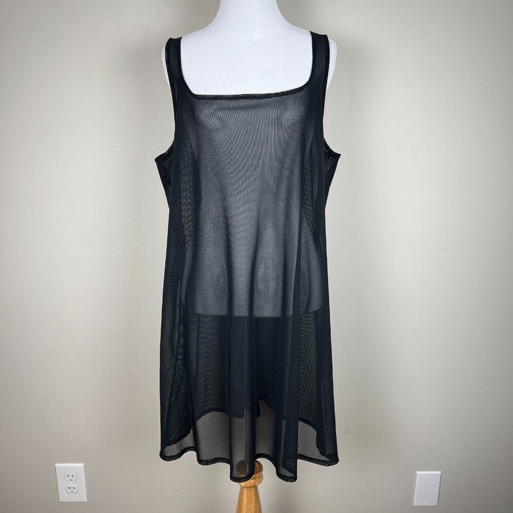La Blanca Swim‎ Coverup Womens Large Black Mesh Netting Sleeveless Mini Sheer L
